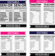 Fototapeta premium Senior 2026, Graduate Facts, Graduate Nutrition Facts, Senior nutrition facts, teacher Nutrition Facts, birthday boy nutrition Facts, birthday girl nutrition Facts