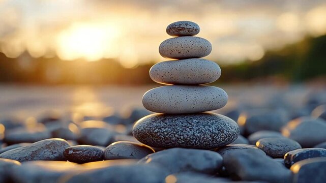 Aspiration expectation impression in stone balance, calm stone stacking showing aspiration expectation impression, peaceful sunset scene reflecting aspiration expectation impression