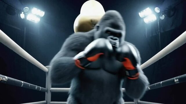 Gorilla boxing in arena