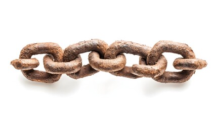 Obraz premium A rusty, aged metal chain segment isolated on white