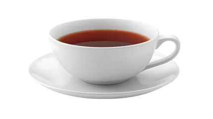 A Simple White Tea Cup on a Saucer with Steaming Hot Brown Tea for a Cozy Atmosphere