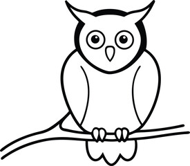 Spooky Halloween Owl Line Art Minimalist Black Outline Illustration