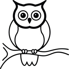 Spooky Halloween Owl Line Art Minimalist Black Outline Vector Illustration