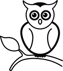 Spooky Halloween Owl Line Art Minimalist Black Outline Illustration