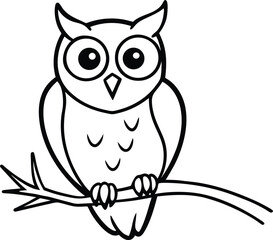 Spooky Halloween Owl Line Art Minimalist Black Outline Illustration