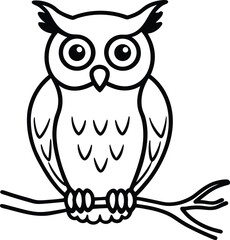 Spooky Halloween Owl Line Art Minimalist Black Outline Illustration