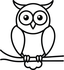 Spooky Halloween Owl Line Art Minimalist Black Outline Vector Illustration