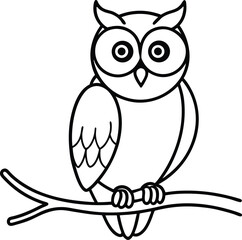 Spooky Halloween Owl Line Art Minimalist Black Outline Illustration