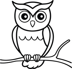 Spooky Halloween Owl Line Art Minimalist Black Outline Illustration
