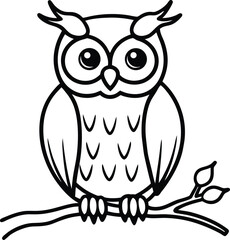 Spooky Halloween Owl Line Art Minimalist Black Outline Illustration
