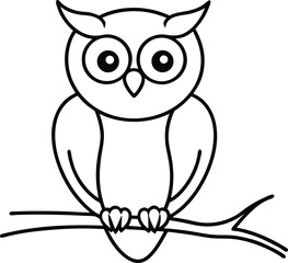 Spooky Halloween Owl Line Art Minimalist Black Outline Illustration