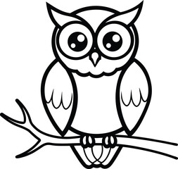 Spooky Halloween Owl Line Art Minimalist Black Outline Illustration