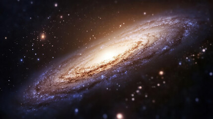 Fototapeta premium Stunning high-resolution image of a distant spiral galaxy with vibrant stars and cosmic dust, showcasing the universe's vastness and celestial beauty in deep space