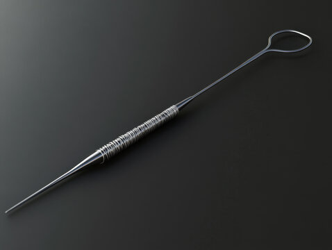 Medical surgical instrument known as a hemorrhoid rubber band ligator used for minimally invasive treatments of hemorrhoids on a dark background