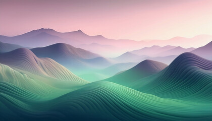 Fototapeta premium Abstract blue sunrise landscape with mountain silhouettes under a cloudy sky