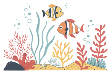 76 Colorful coral reef illustrations, vibrant sea life icons, underwater ecosystem elements, cartoon ocean plants, diverse marine vegetation, whimsical aquatic flora, stylized seaweed and algae, tropi