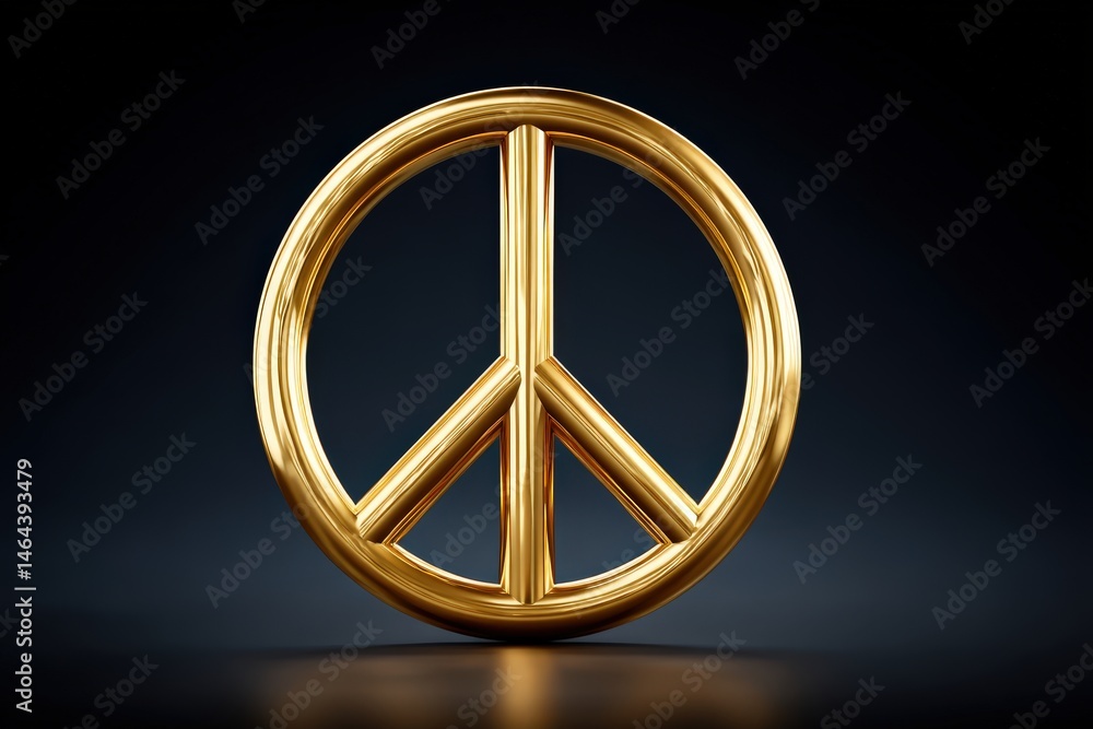 Poster golden peace symbol capturing harmony and serenity with reflective surface highlighting core message