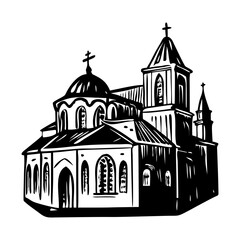 A vintage style illustration showing a chapel