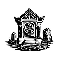 An illustration of a christian shrine designed in vintage style
