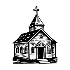 A drawing style illustration of a church building