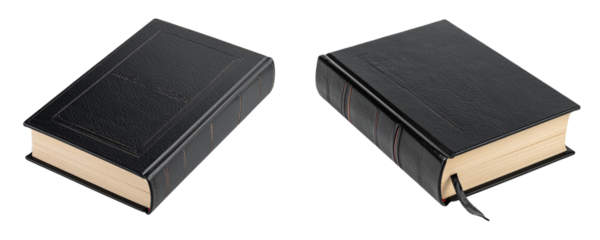   Black leather book isolated on a transparent background