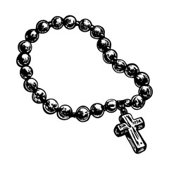 A vintage style illustration of rosary beads