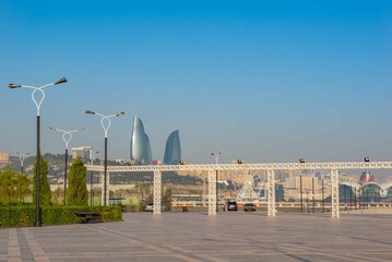 view of the city of Baku from the embankment of the seaside boulevard