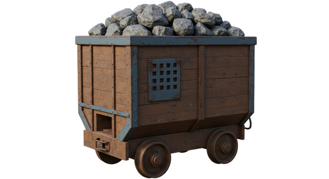 Isolated Old Mining Cart Filled with Rocks