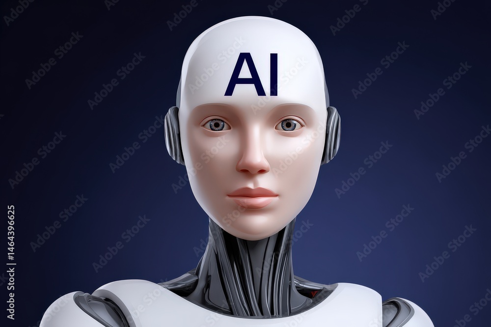 Poster realistic portrait of a humanoid robot showcasing advanced ai technology with intricate details and 