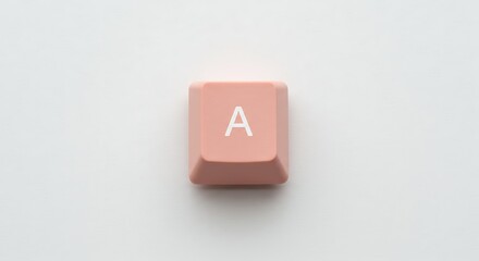 Isolated pink 'A' keycap from computer keyboard on white background