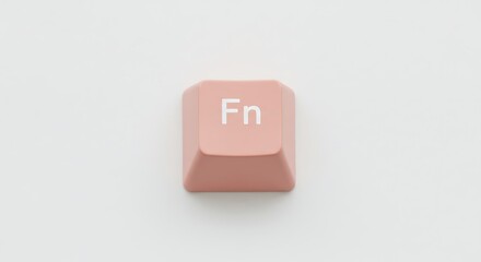 Close-up of a pink Fn key on a white surface