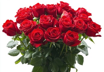 Obraz premium Breathtaking Arrangement of Vibrant Red Roses Displayed Elegantly on a White Background for Various Celebrations and Romantic Occasions