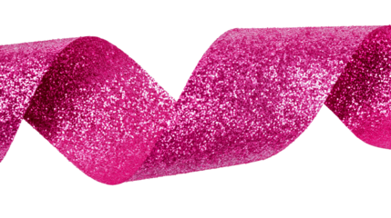  curled pink ribbon with glitter isolated on white background