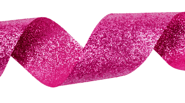  curled pink ribbon with glitter isolated on white background