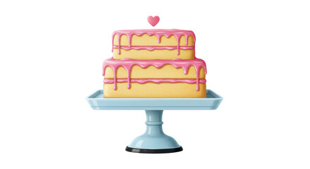 Isolated Two-Tiered Cake with Pink Frosting