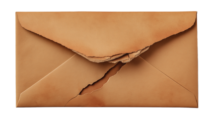 Torn brown envelope isolated on white background