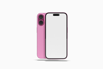 Realistic pink phone mockup on white background
