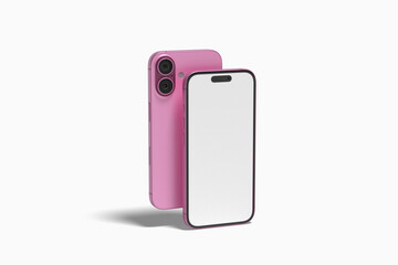 Realistic pink phone mockup on white background