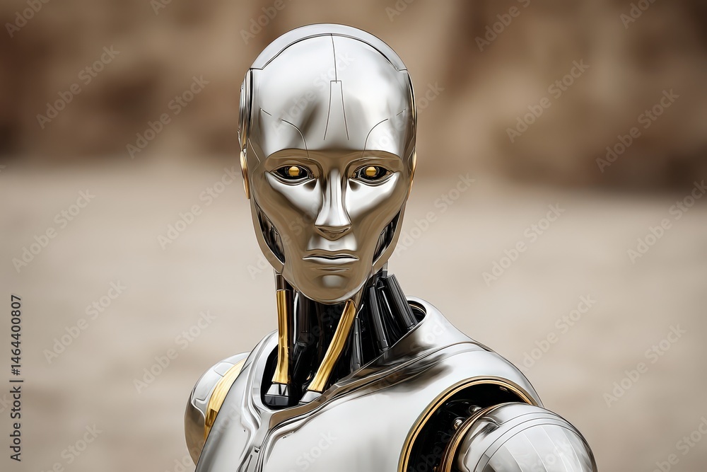 Aufkleber futuristic humanoid robot showcasing advanced metallic design with intricate details and striking go