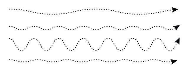 Set of wavy long dashed line arrows vector icons