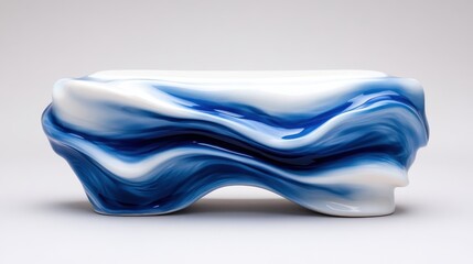 A beautifully designed porcelain piece capturing the essence of ocean waves with a smooth blend of blue and white colors, exuding elegance and style.