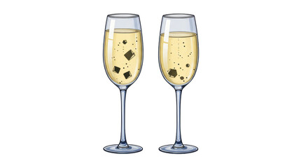 Isolated Two Champagne Glasses with Ice Cubes