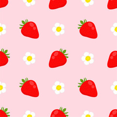 Seamless pattern with cute strawberry.