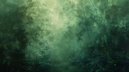 幻想的で霧が立ち込める深緑の森の背景イメージ