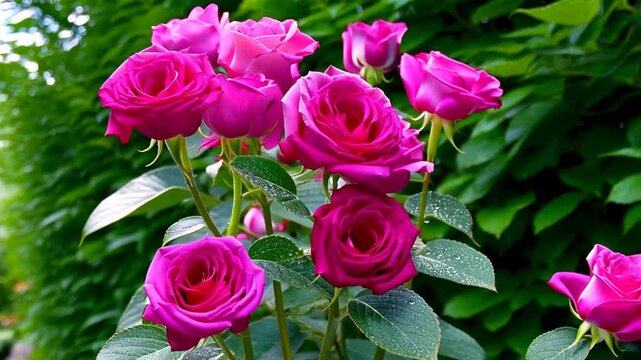 Blossoming Symphony: A vibrant tableau of fresh, rosy blooms flourishing against a backdrop of verdant green foliage, a celebration of the garden's splendor.
