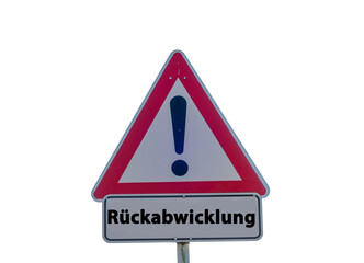 Schild Rückabwicklung freigestellt Vorlage