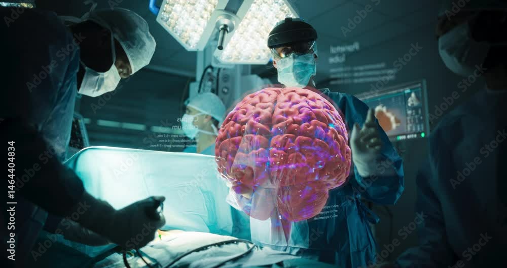 Aufkleber female surgeon carefully makes an incision, her augmented reality headset displaying a transparent 3