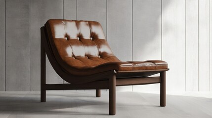 Minimalist chair with wooden frame and leather upholstery