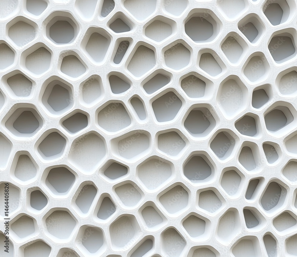 Poster close-up view of a textured. white honeycomb pattern showcasing its geometric design. ideal for back