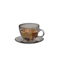 Tea in a transparent teacup with a tea bag